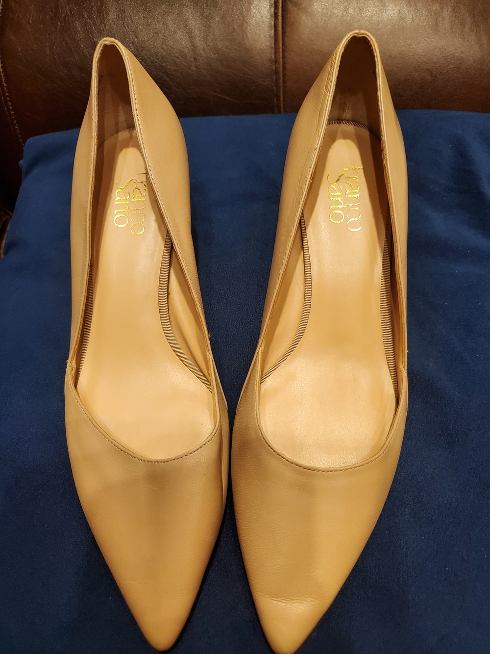 Franco Sarto Classic Pointed-Toe Leather Flats in Nude Tan Color
